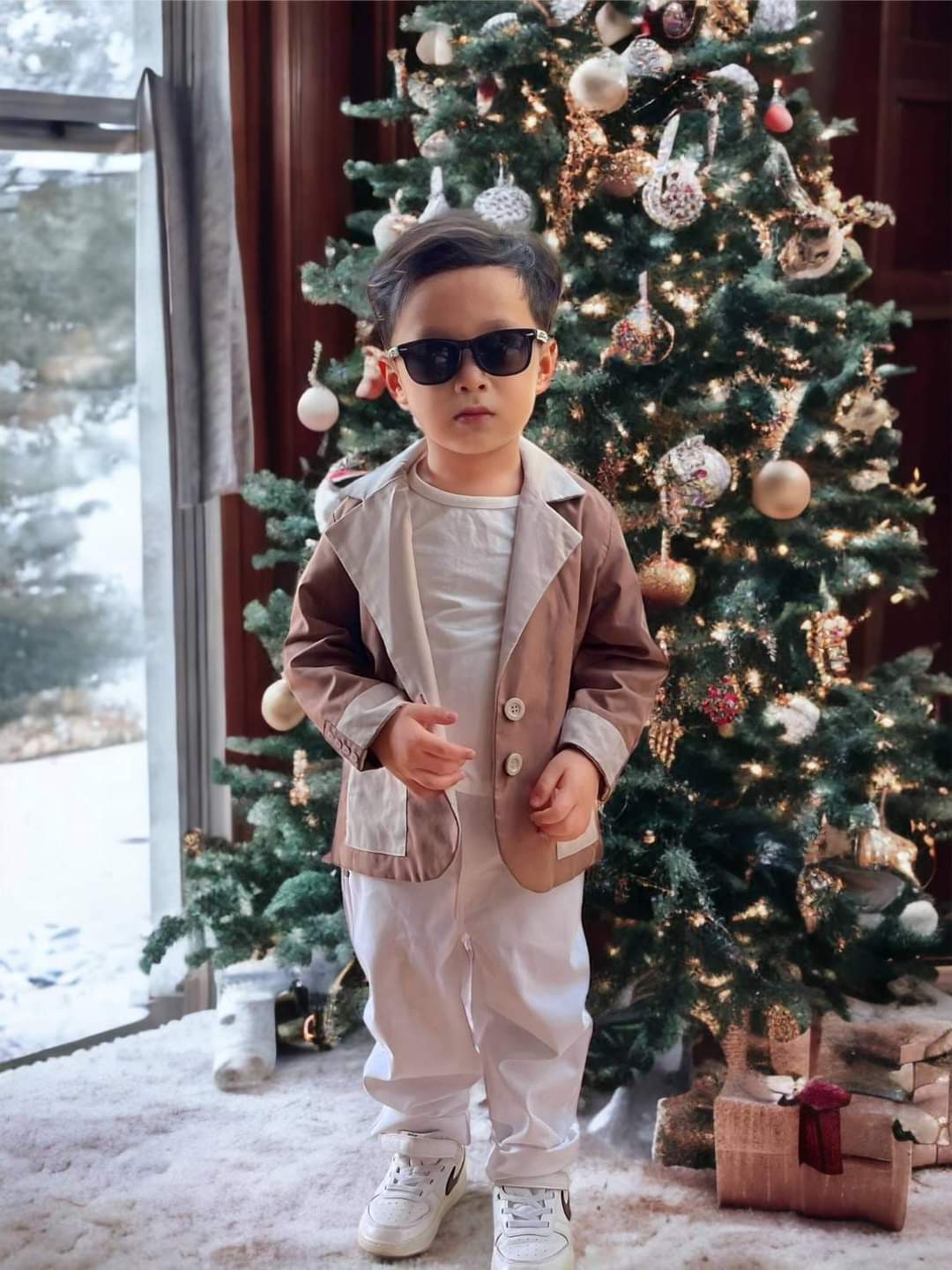 Kids Reversible Suit Set – Two Styles in One (Brown & Beige)