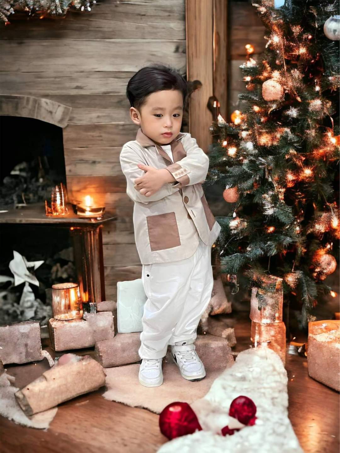 Kids Reversible Suit Set – Two Styles in One (Brown & Beige)