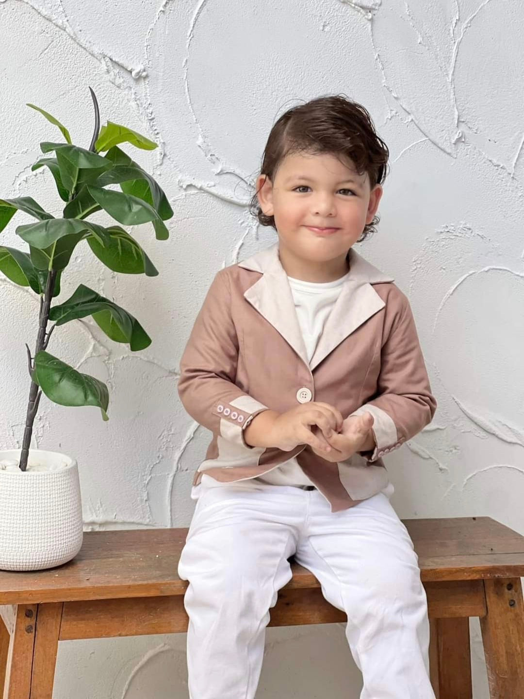 Kids Reversible Suit Set – Two Styles in One (Brown & Beige)