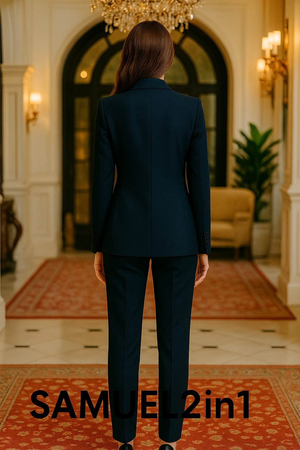 Navy Blue Women’s Tailored Suit – Elegant Formal Cashmere Blend by Samuel2in1