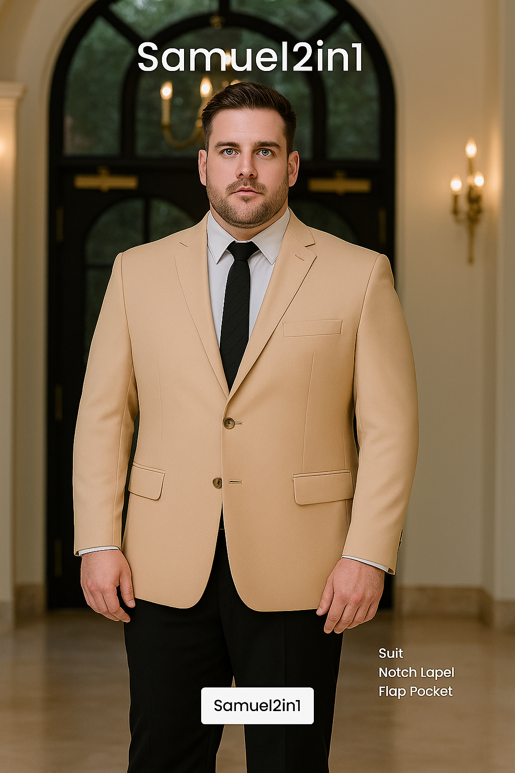 Made-to-Order Plus Size Camel Suit – Notch Lapel, Flap Pocket, Cashmere Blend