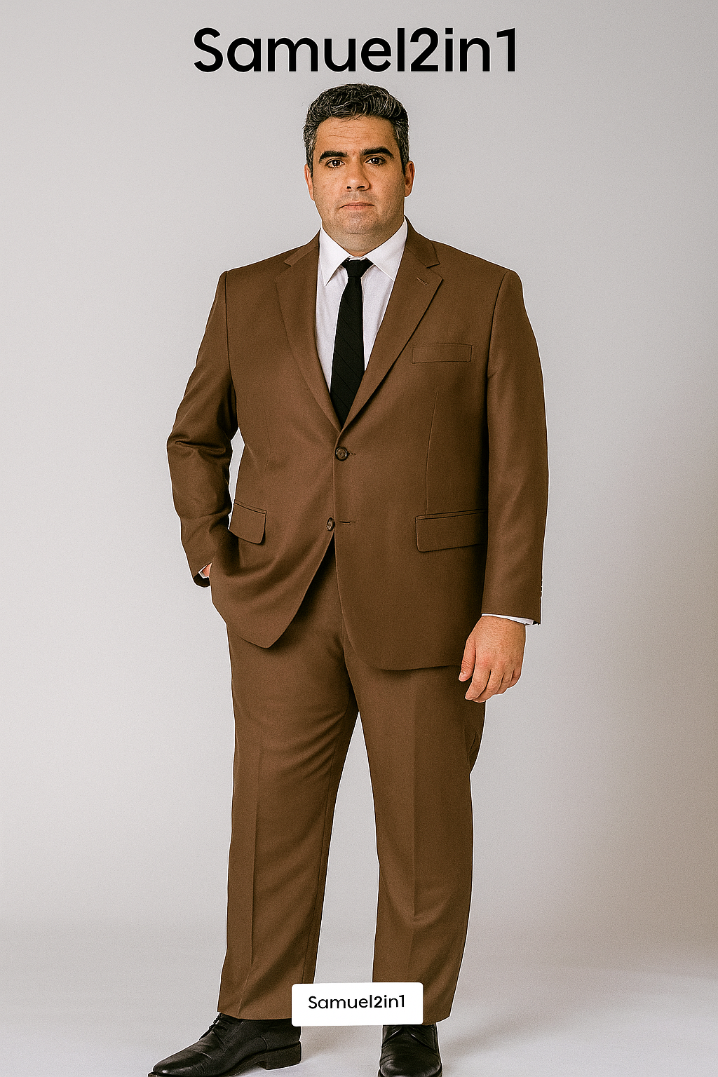 Made-to-Order Plus Size Brown Suit – Notch Lapel, Flap Pocket, Cashmere Blend
