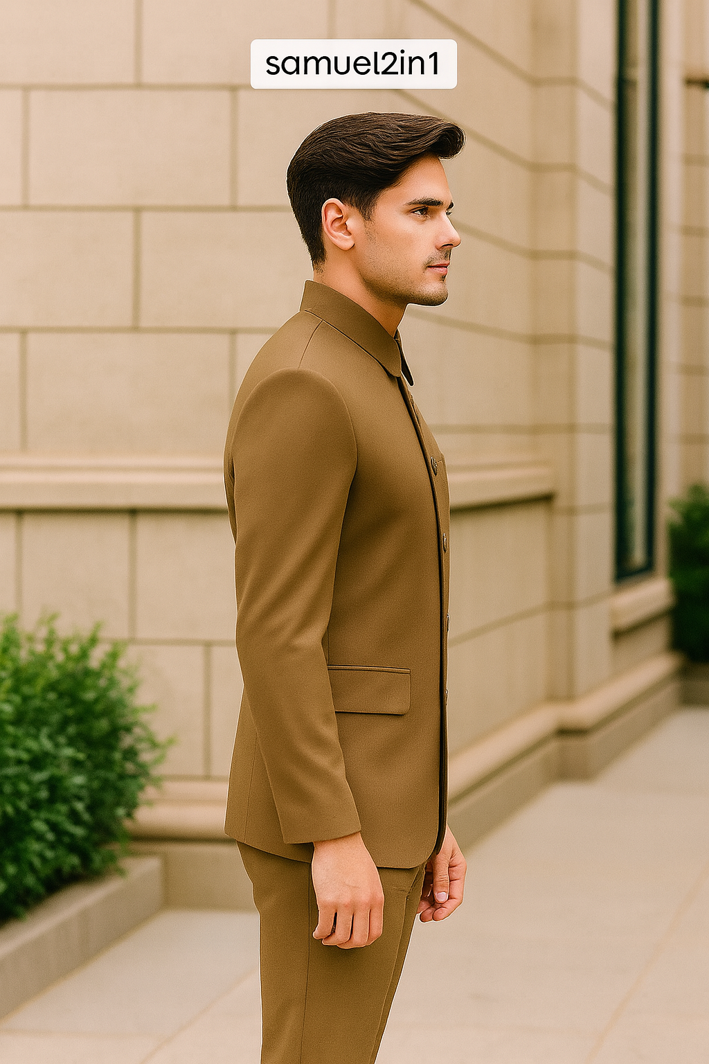 Samuel2in1 Made to Order – Brown Spread Collar Button-Up Suit with Flap Pockets