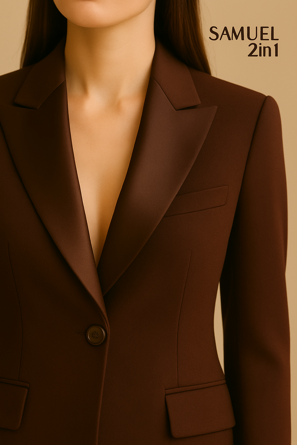 Made-to-Order Dark Brown Cashmere Women’s Suit with Satin Shawl Lapel | Samuel2in1 Tailoring