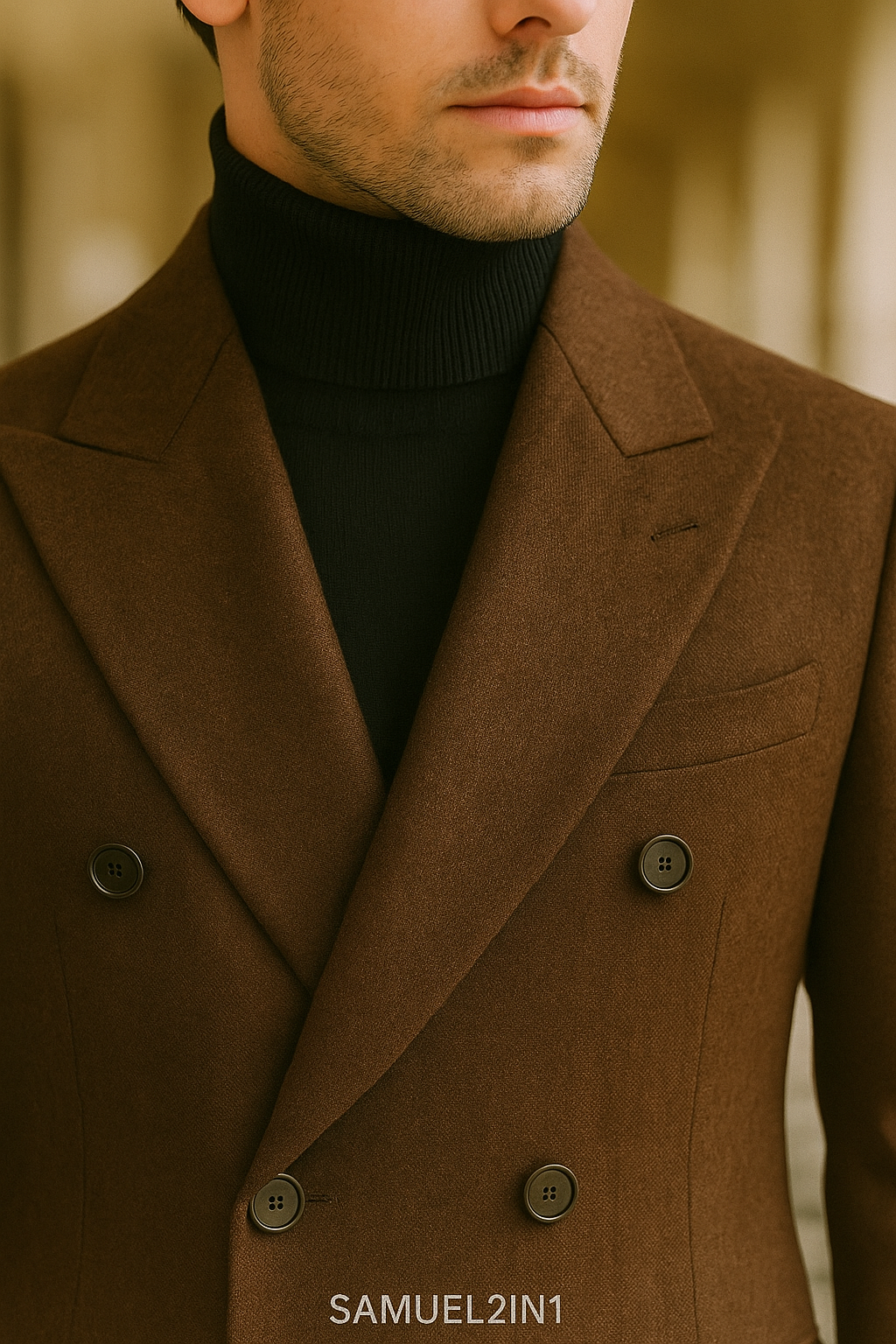 Men’s Brown Double-Breasted Overcoat – Samuel2in1 | Luxury Wool Coat
