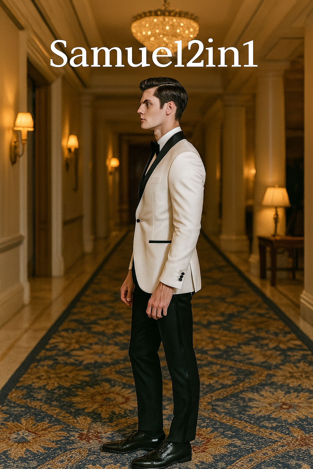 Samuel2in1 White Tuxedo with Black Shawl Lapel – Made to Order Luxury Men’s Formal Dinner Jacket