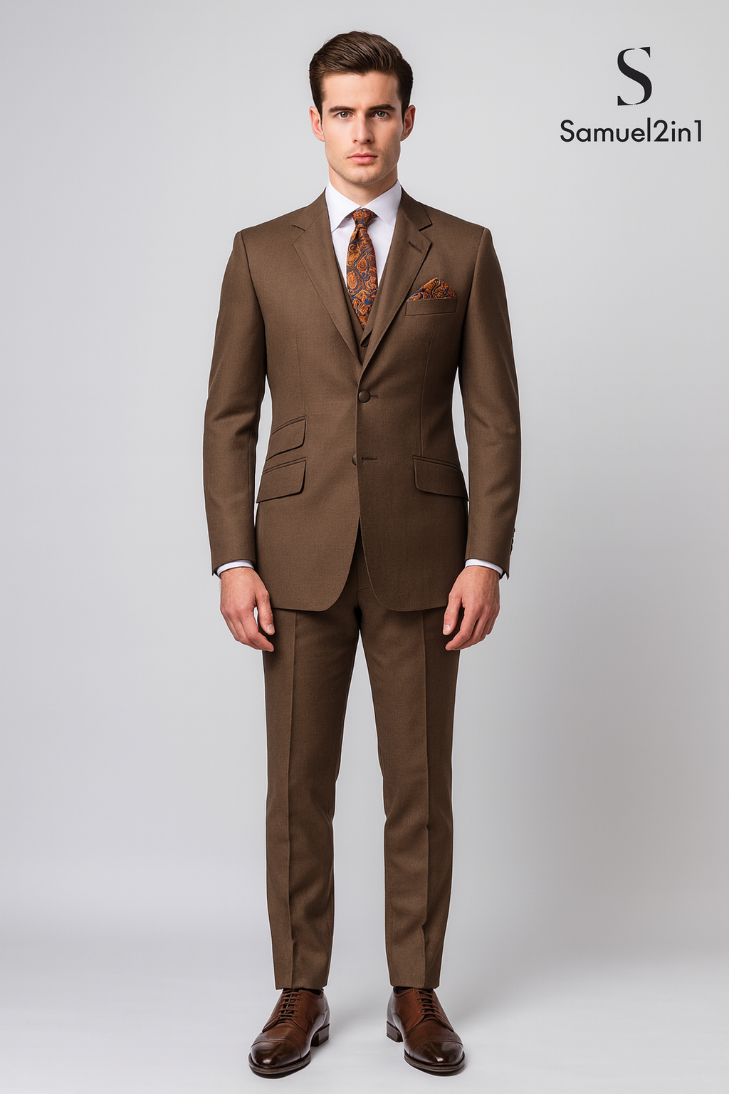 Samuel2in1 Brown Classic Mod Suit – Elegant Tailored Fit for Men