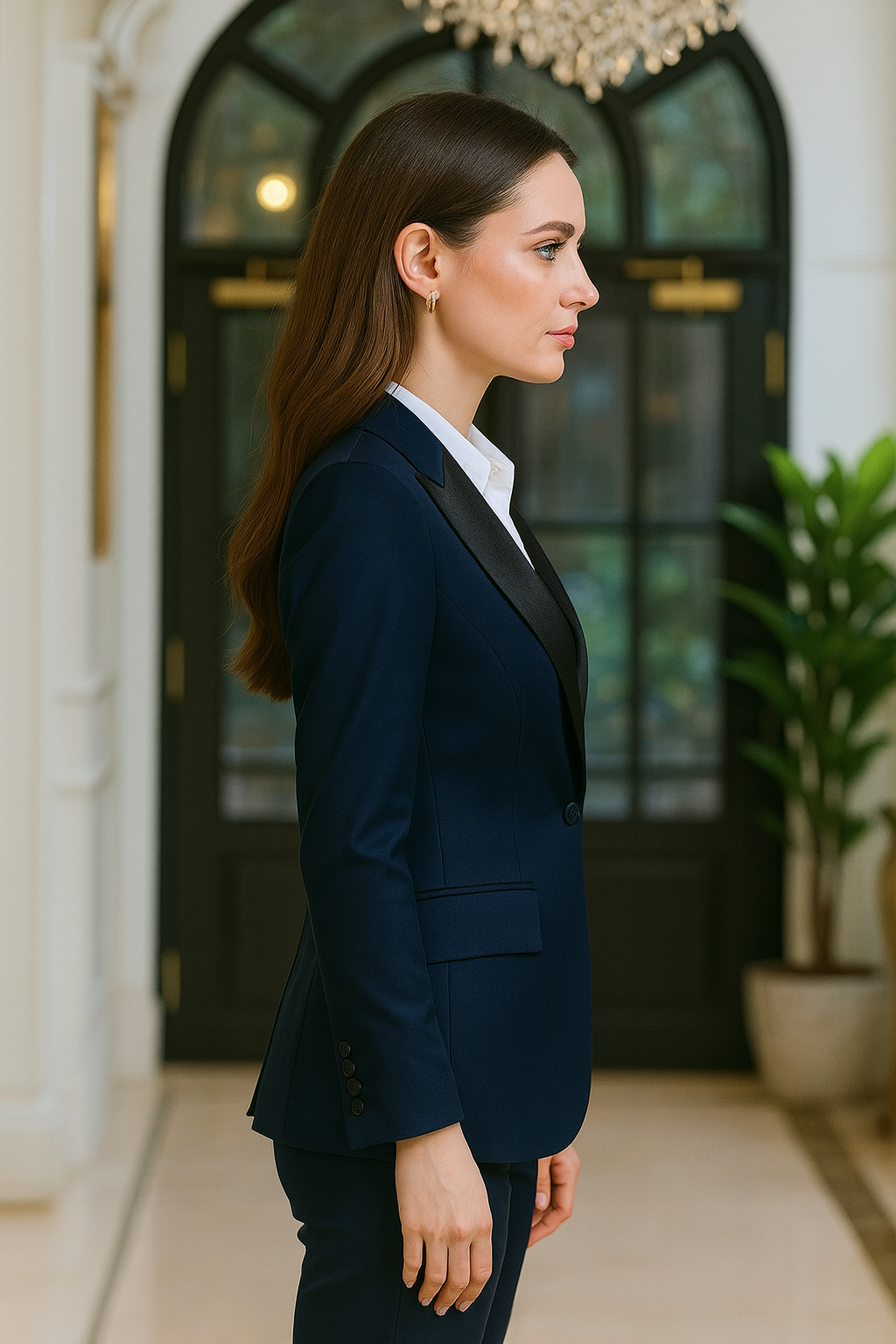 Navy Blue Women’s Tailored Suit – Elegant Formal Cashmere Blend by Samuel2in1