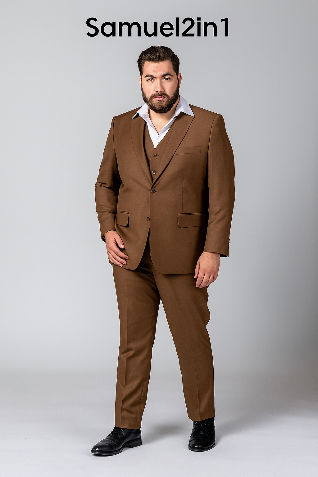 Made-to-Order Plus Size Brown Suit – Notch Lapel, Flap Pocket, Cashmere Blend