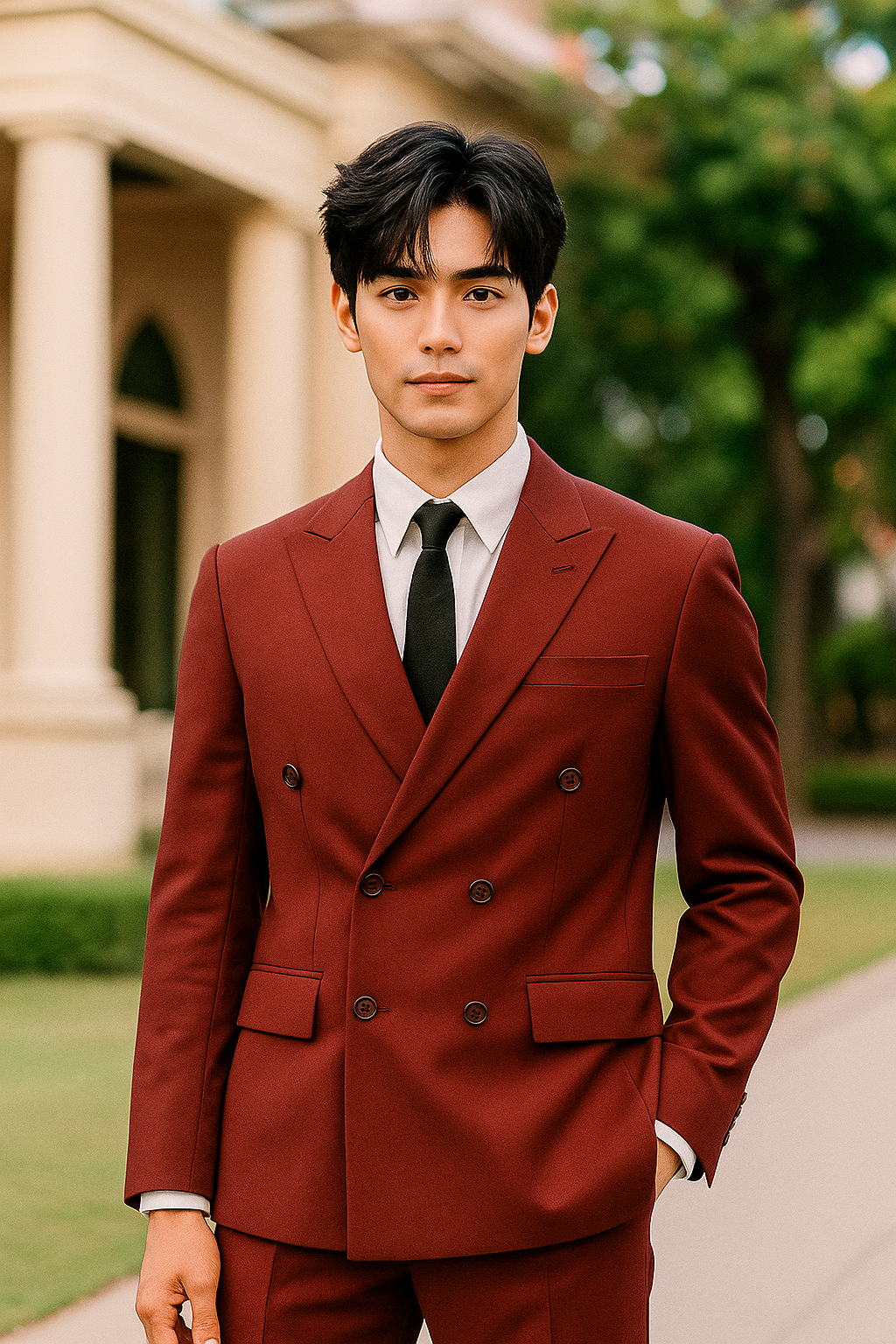 Samuel2in1 Double-Breasted Red Wine Suit – Made to Order