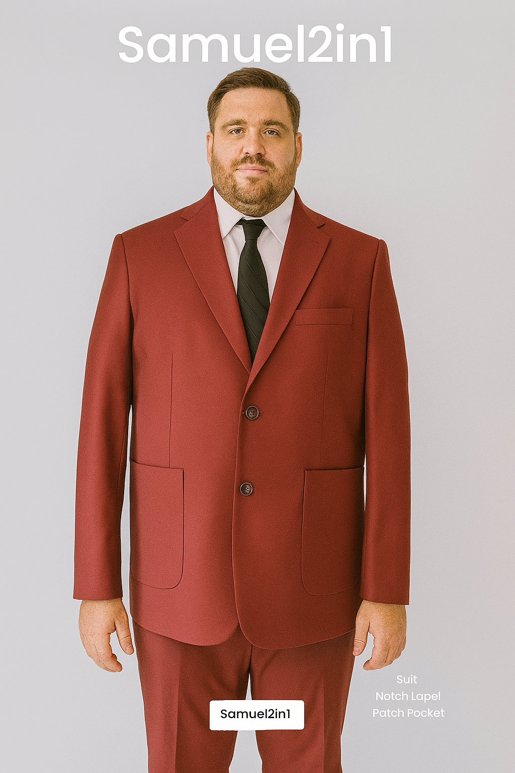 Made-to-Order Plus Size Burgundy Suit – Notch Lapel, Patch Pocket, Cashmere Blend