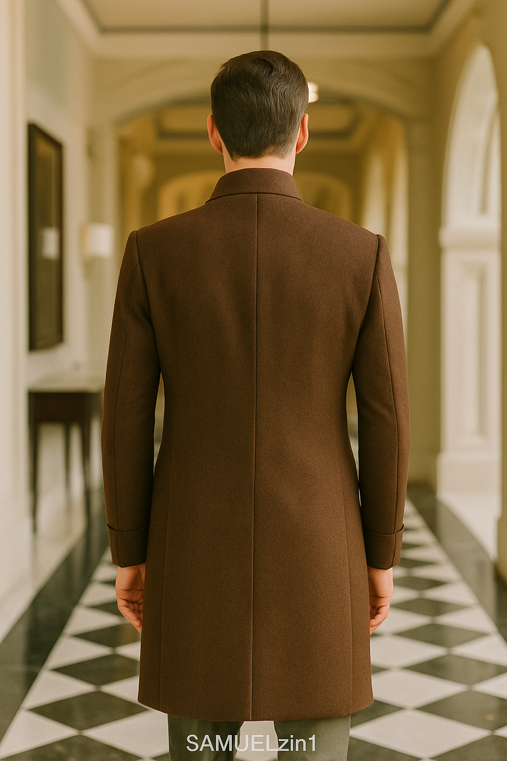 Men’s Brown Double-Breasted Overcoat – Samuel2in1 | Luxury Wool Coat