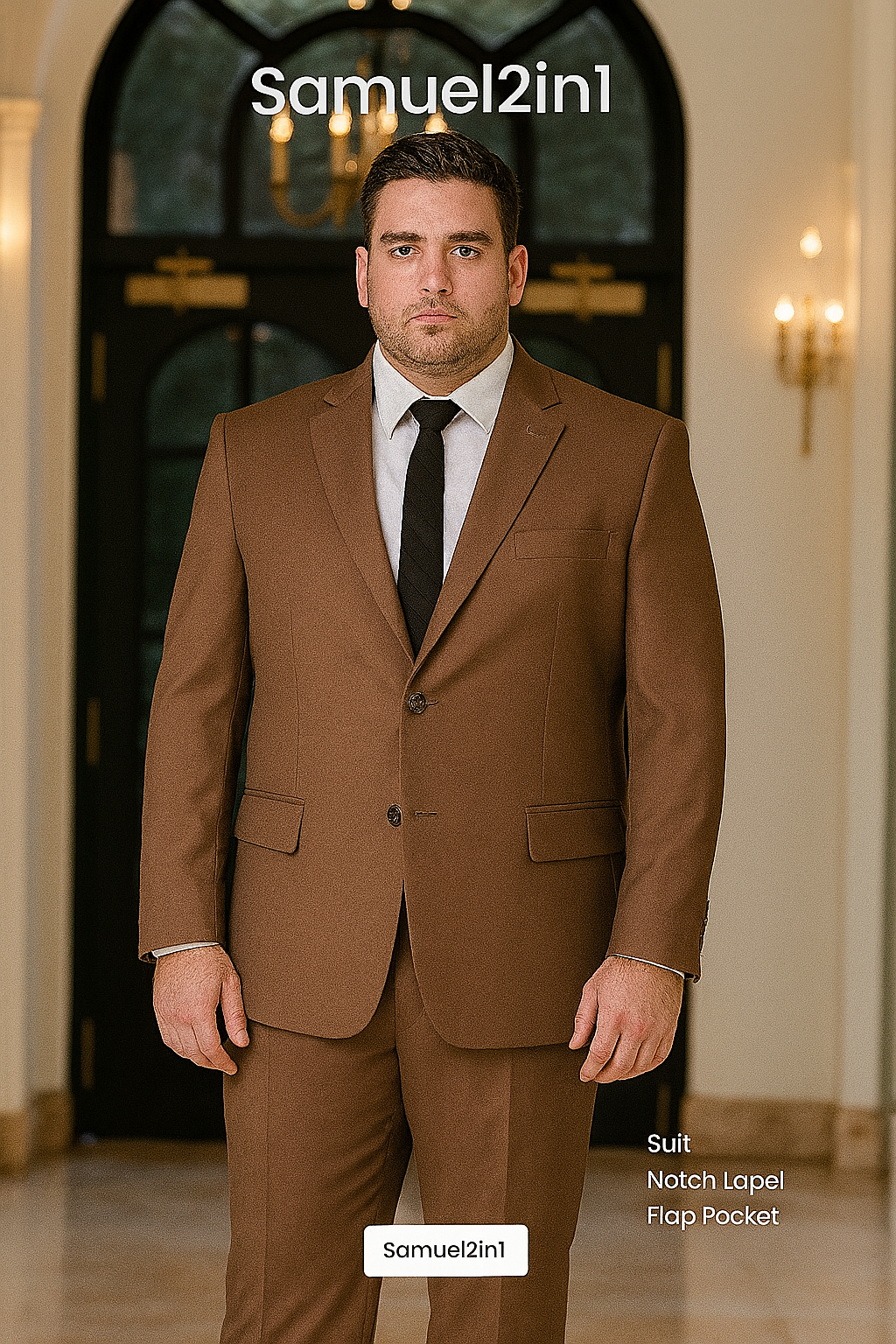 Made-to-Order Plus Size Brown Suit – Notch Lapel, Flap Pocket, Cashmere Blend