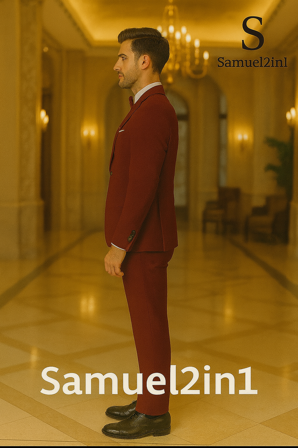 Samuel2in1 Elegant Red Wine Three-Piece Suit – Made to Order
