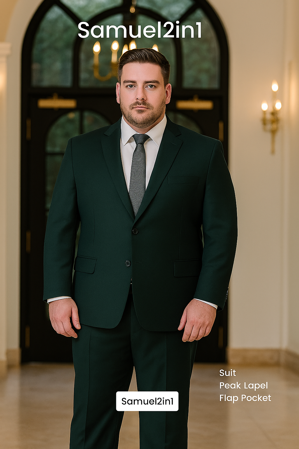 Made-to-Order Plus Size Forest Green Suit – Peak Lapel, Flap Pockets