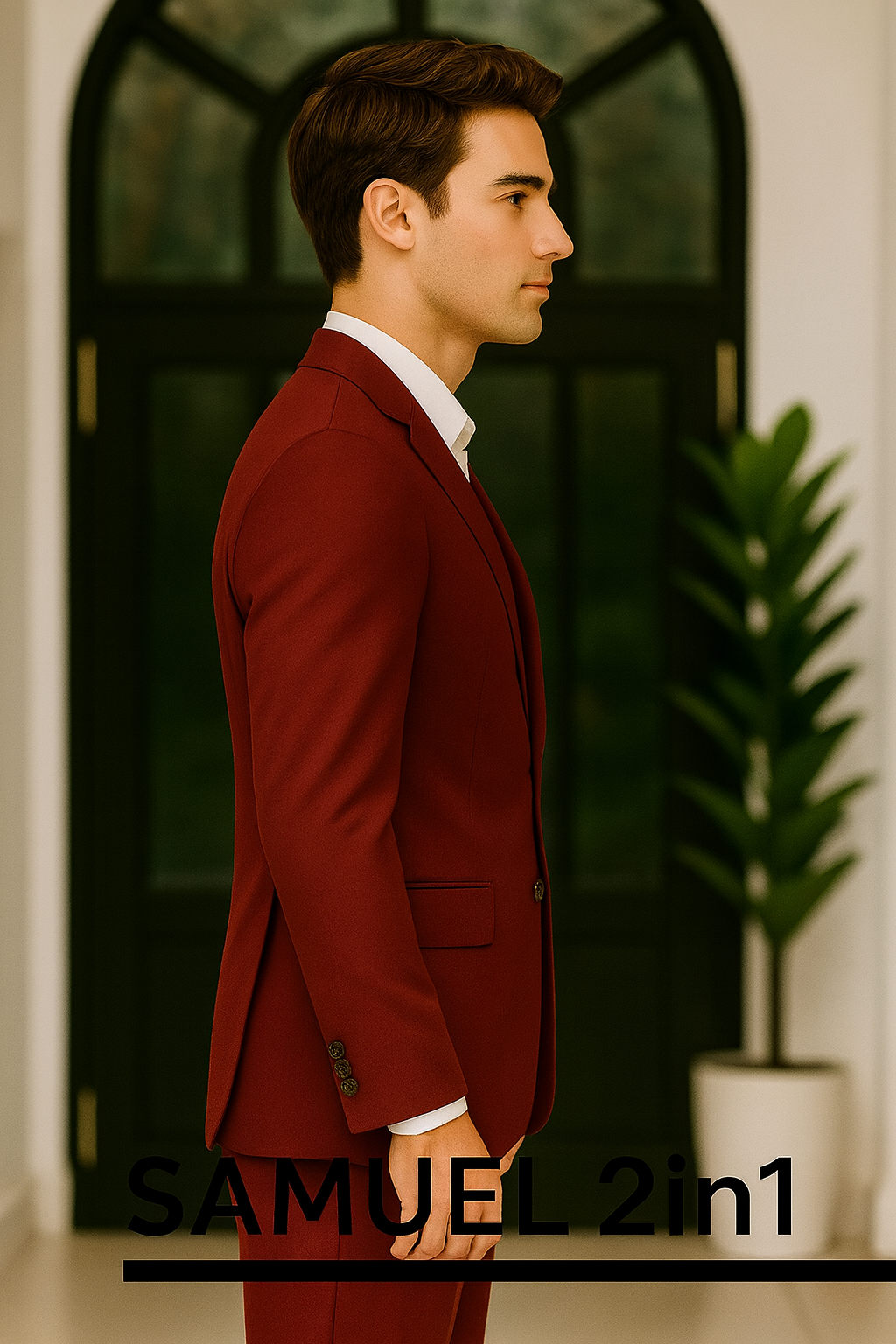 Samuel2in1 Made to Order – Red Wine 3-Piece Suit with Patch Pockets