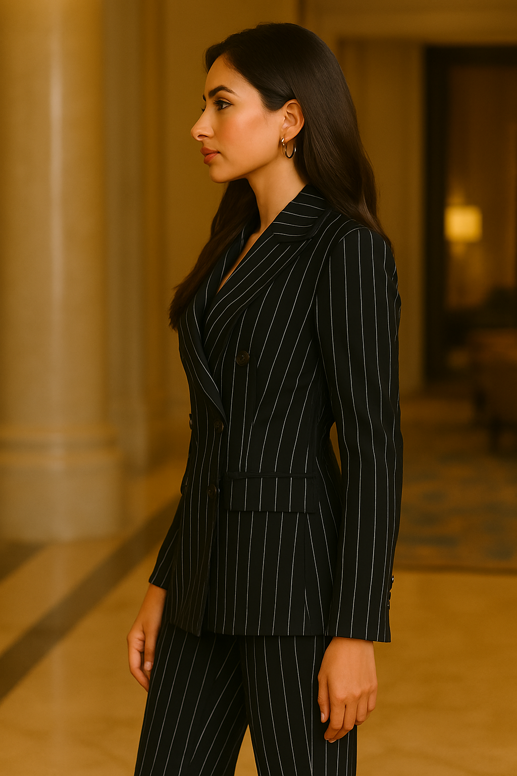 Women’s Navy Pinstripe Double-Breasted Suit | Samuel2in1 Luxury Tailoring