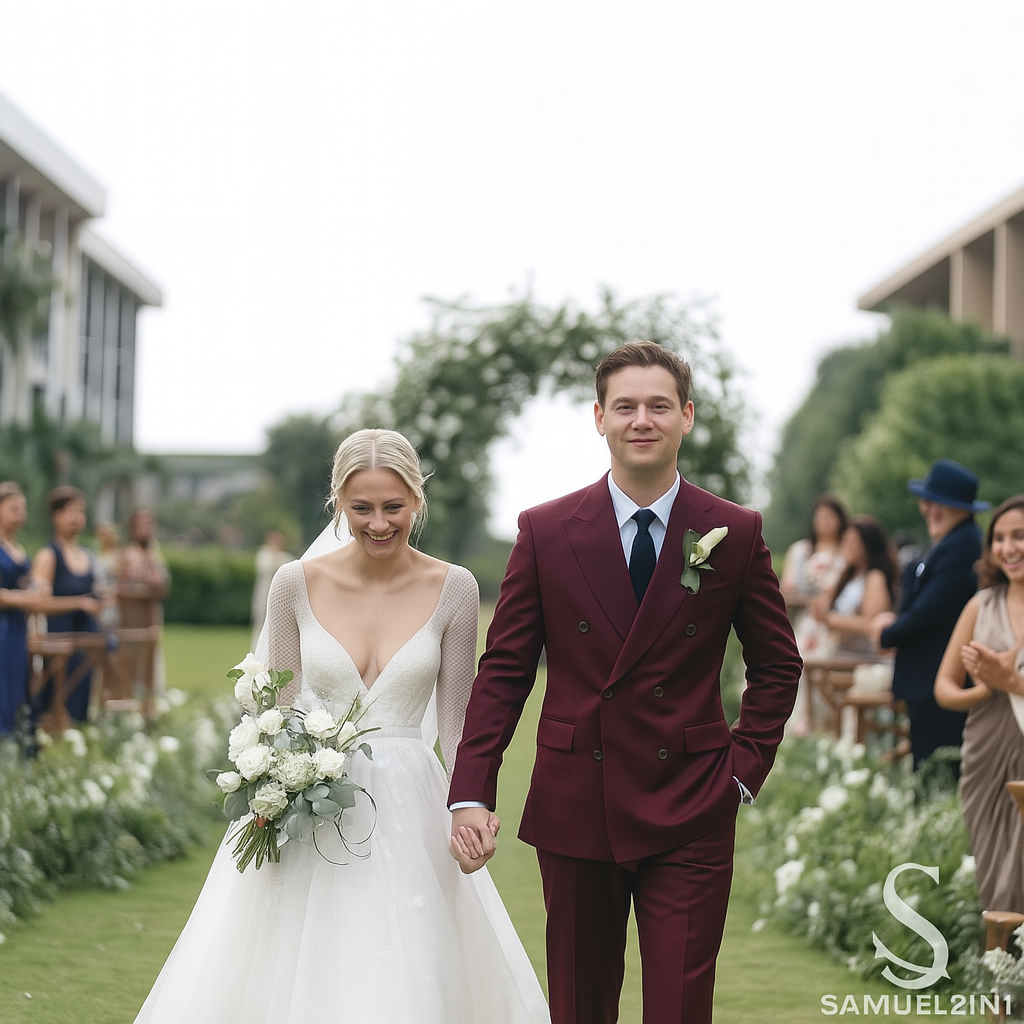 Burgundy Double-Breasted Groom’s Suit – Made to Order Cashmere Blend