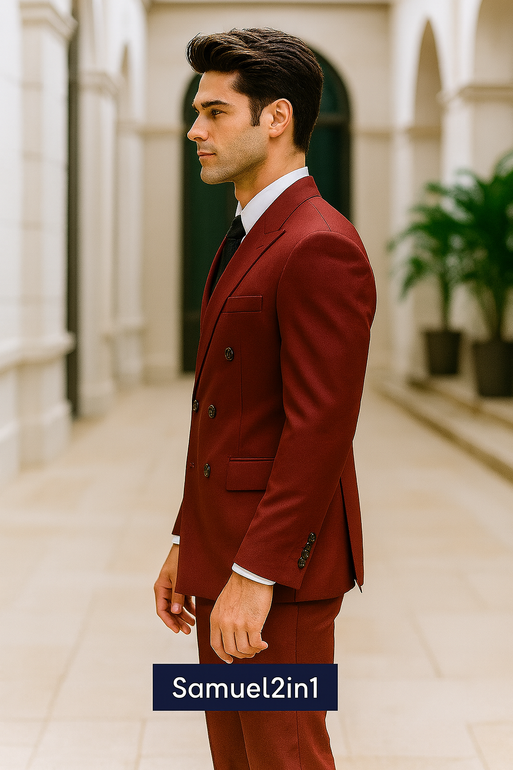 Samuel2in1 Double-Breasted Red Wine Suit – Made to Order