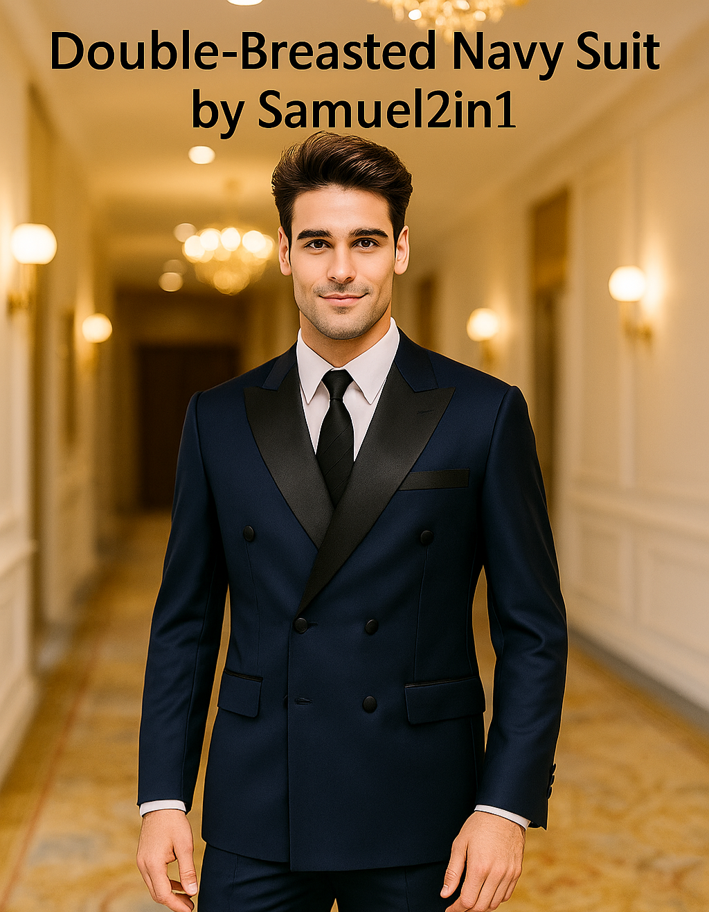 Samuel2in1 Made to Order – Double-Breasted Navy Suit with Black Peak Lapel
