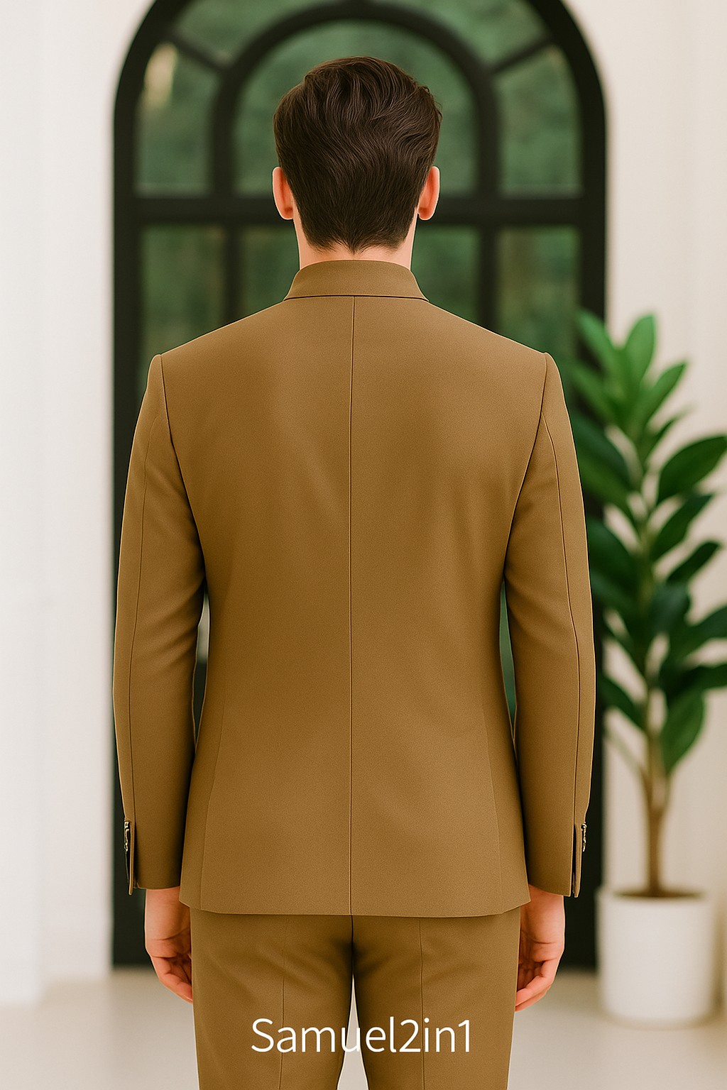 Samuel2in1 Made to Order – Brown Spread Collar Button-Up Suit with Flap Pockets