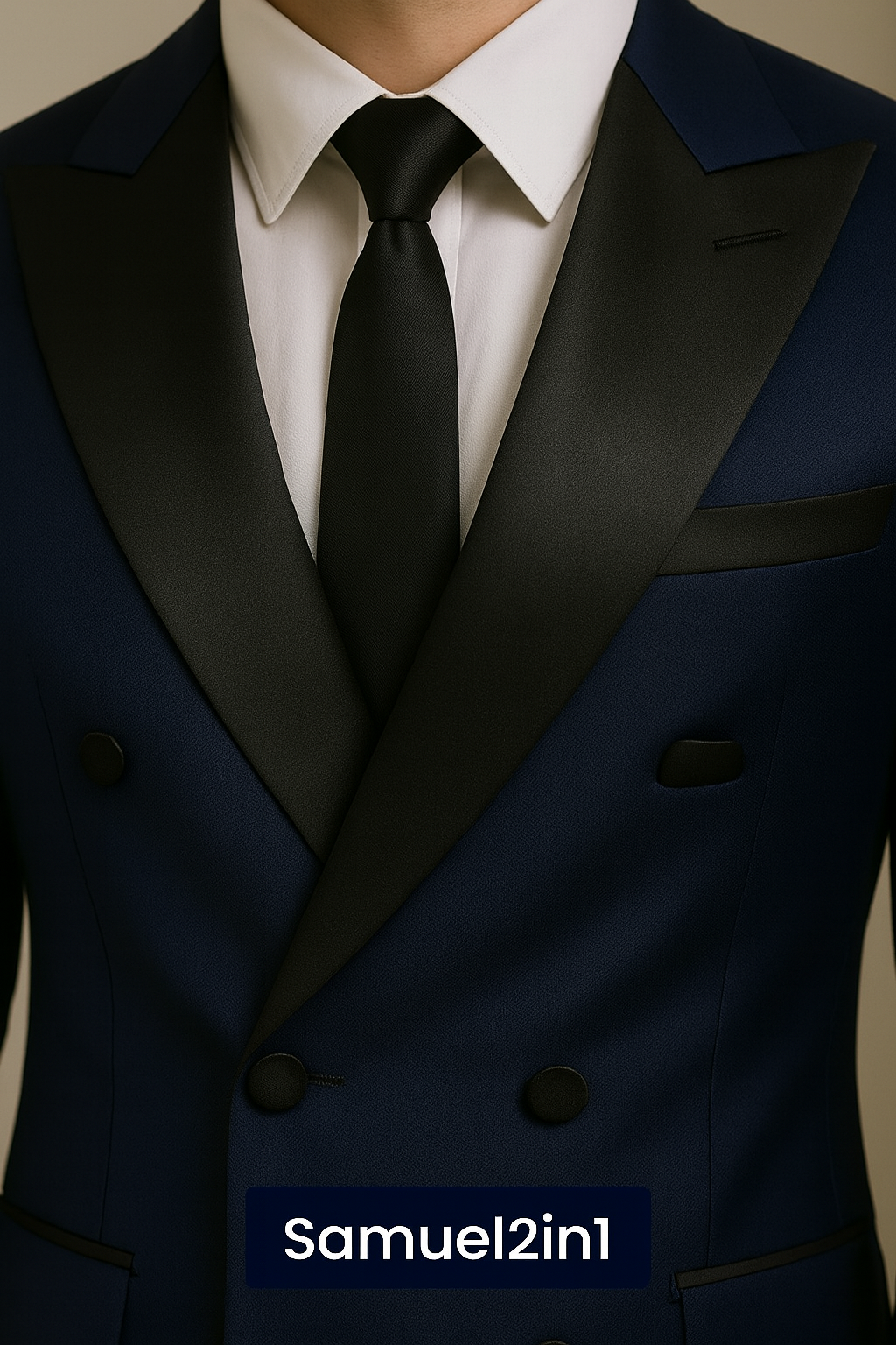 Men’s Navy Blue Double-Breasted Tuxedo Suit | Samuel2in1
