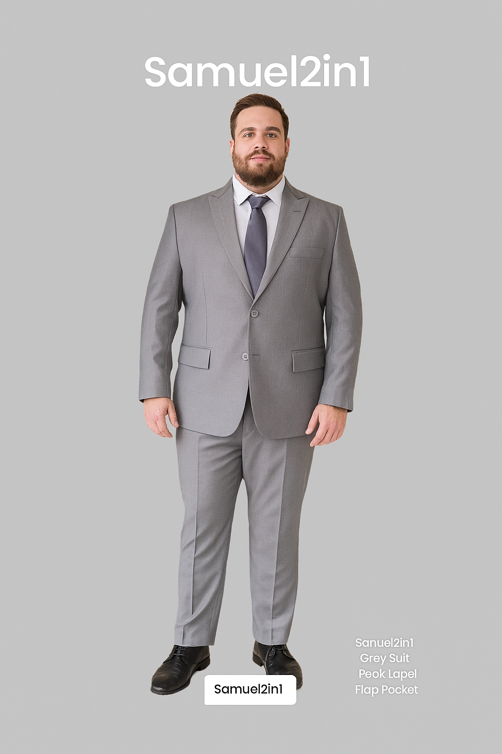 Made-to-Order Plus Size Light Grey Cashmere Blend Suit – Peak Lapel, Single-Breasted
