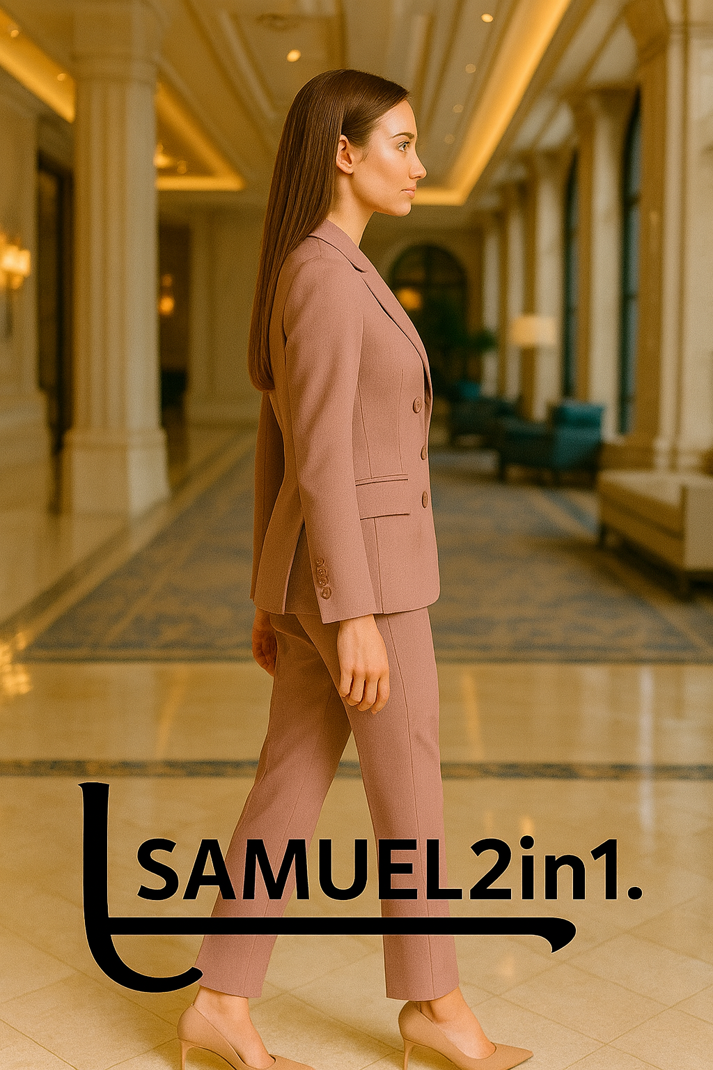 Title (SEO Friendly) Made-to-Order Blush Pink Double-Breasted Women’s Suit | Premium Cashmere Tailoring | Samuel2in1