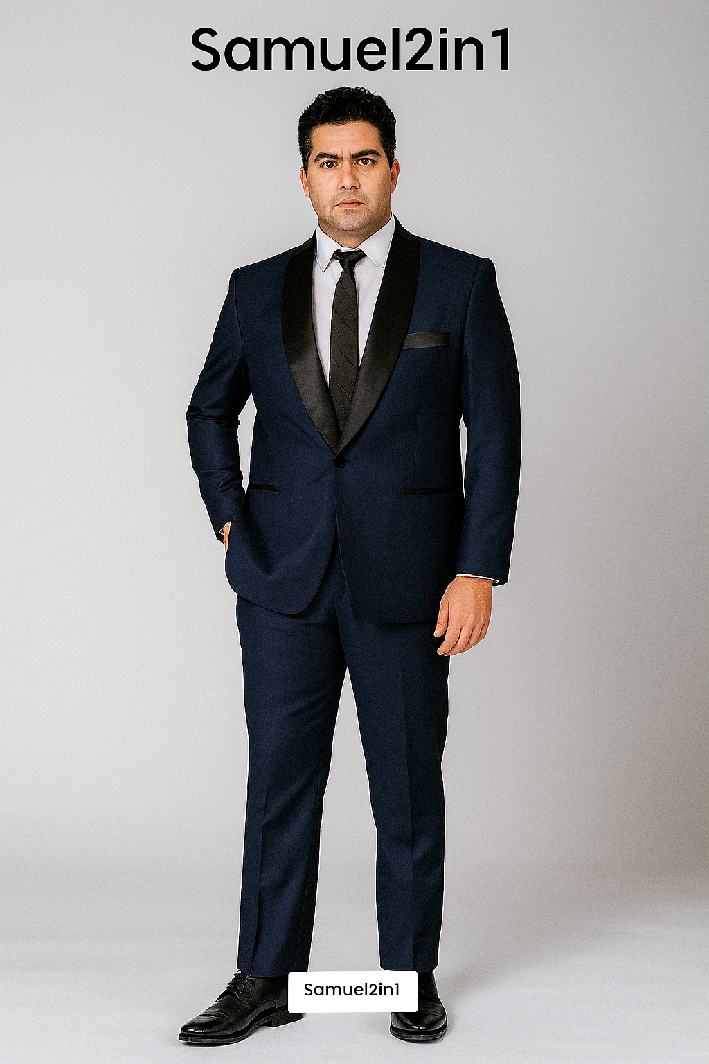 Made-to-Order Plus Size Navy Blue Suit – Peak Lapel, Flap Pocket, Cashmere Blend