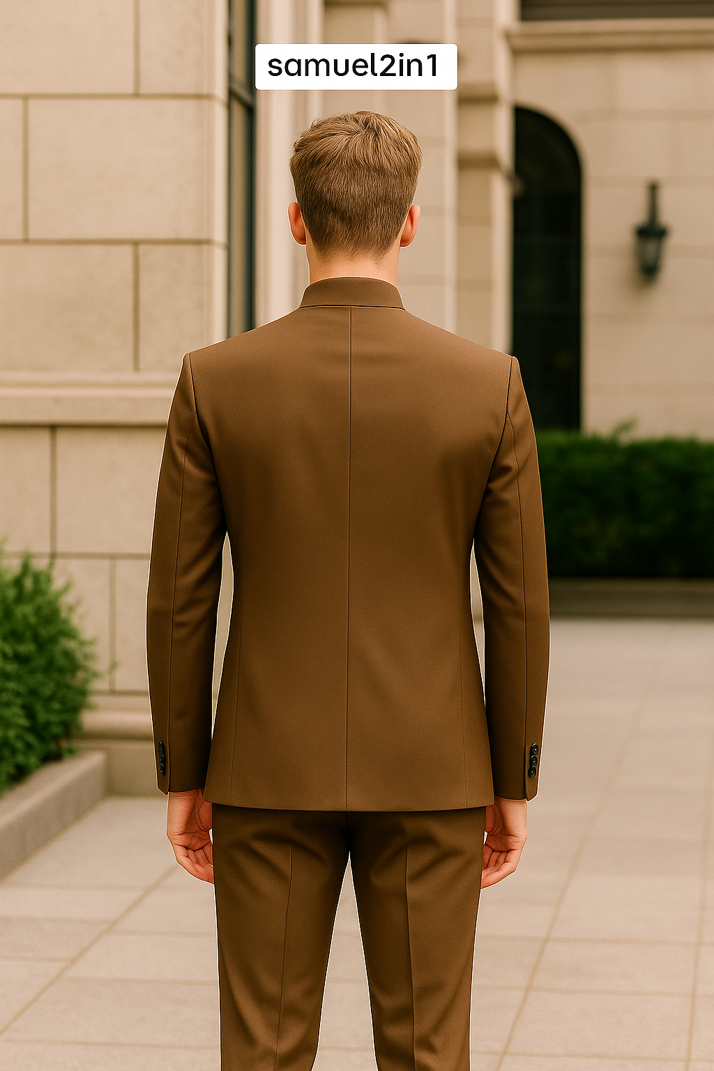 Samuel2in1 Made to Order – Brown Nehru Collar Suit with Flap Pockets