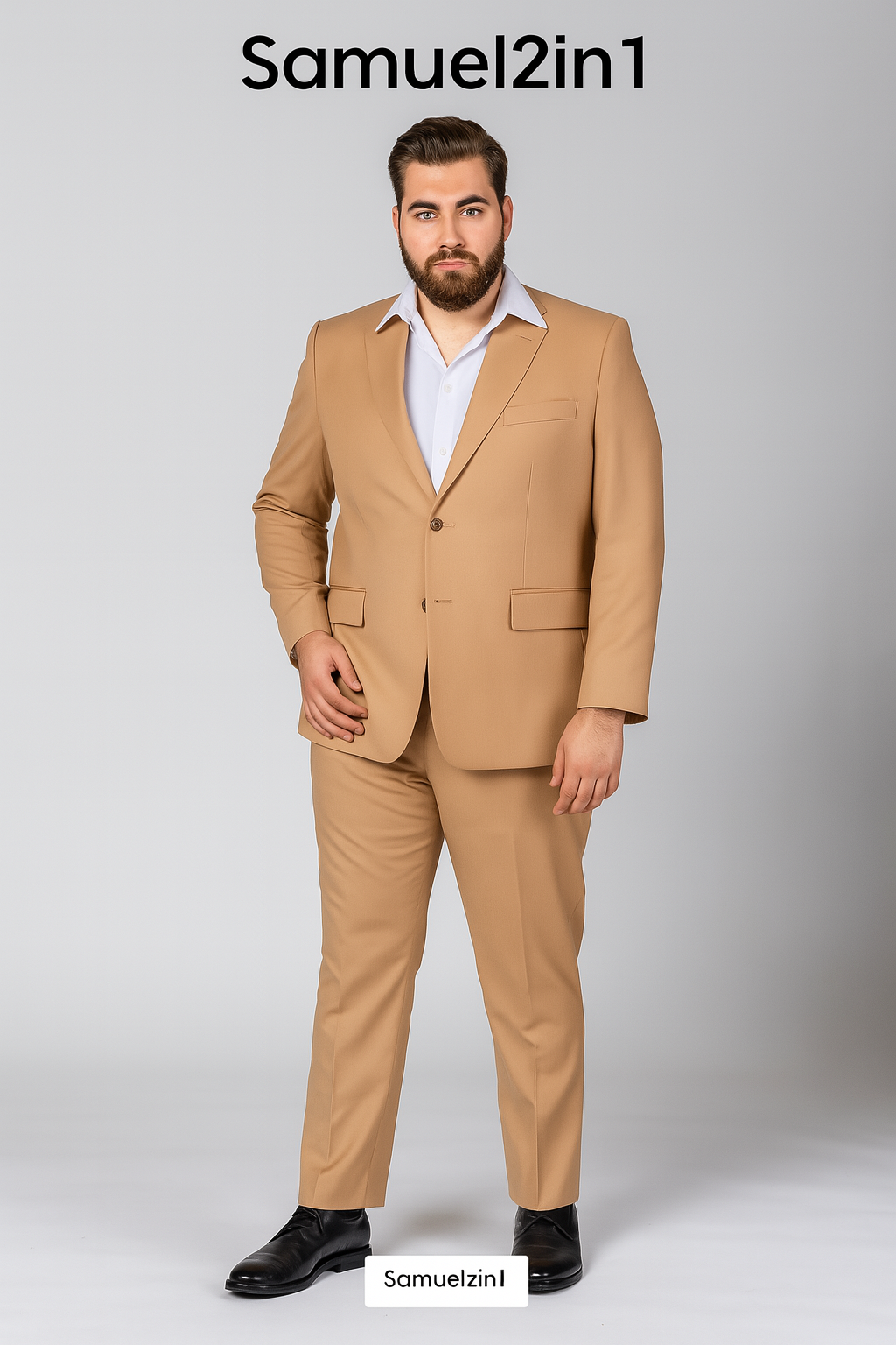 Made-to-Order Plus Size Camel Suit – Notch Lapel, Flap Pocket, Cashmere Blend