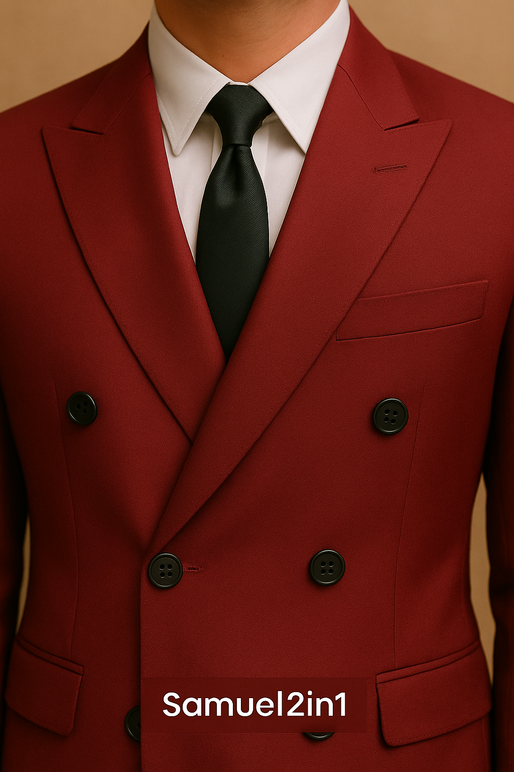 Samuel2in1 Double-Breasted Red Wine Suit – Made to Order