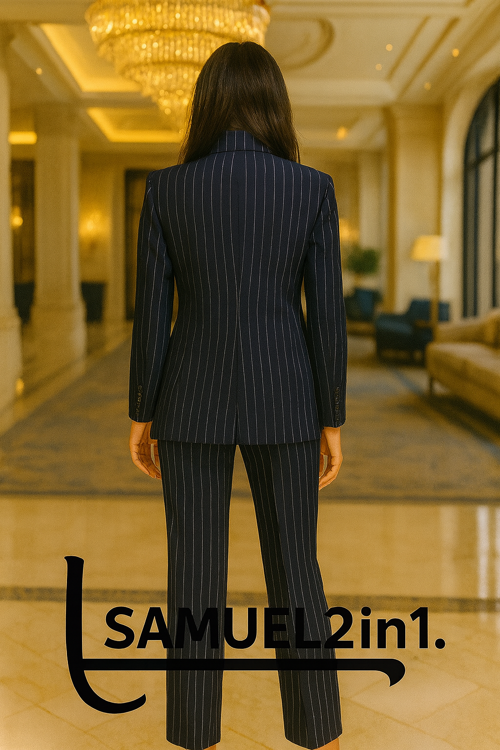 Women’s Navy Pinstripe Double-Breasted Suit | Samuel2in1 Luxury Tailoring