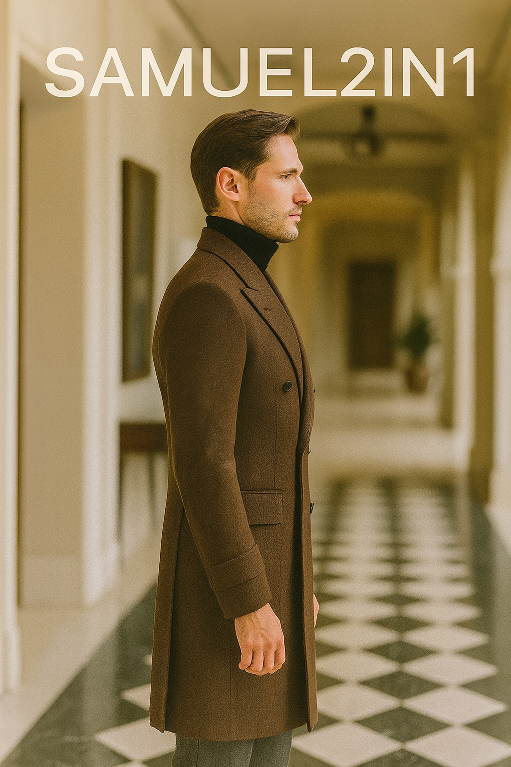 Men’s Brown Double-Breasted Overcoat – Samuel2in1 | Luxury Wool Coat