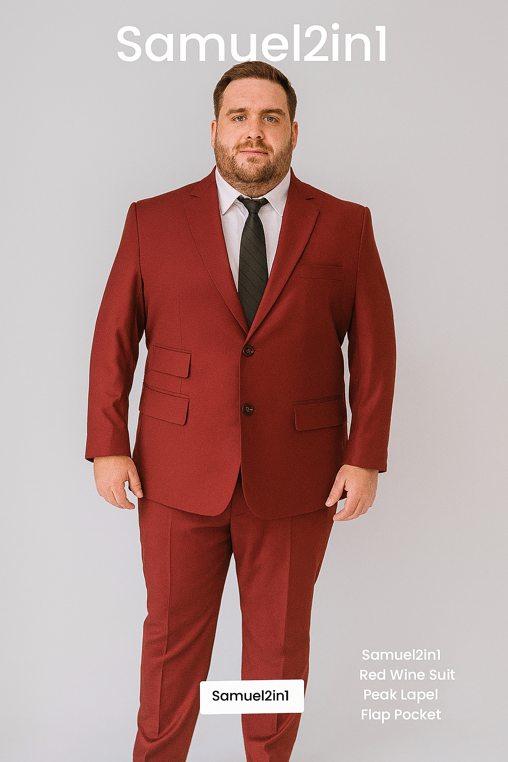 Made-to-Order Plus Size Red Wine Suit – Notch Lapel, Multi Flap Pockets