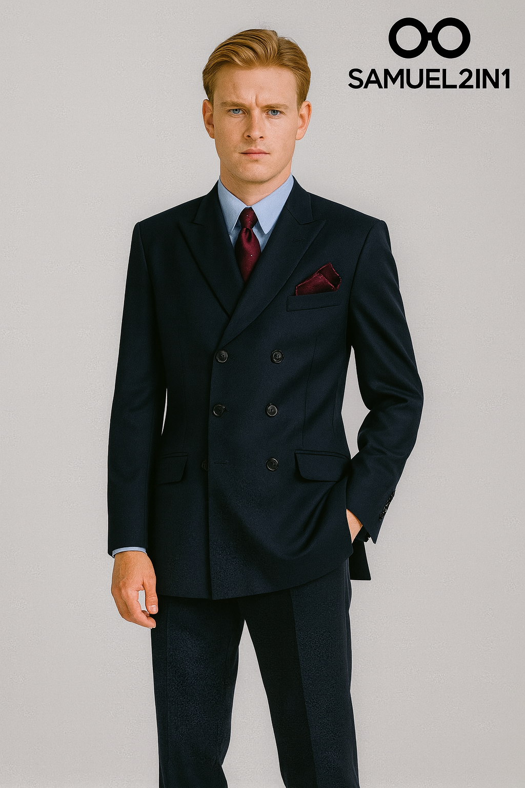 Men’s Navy Pinstripe Mod Suit | Samuel2in1 – Double Breasted Slim Fit