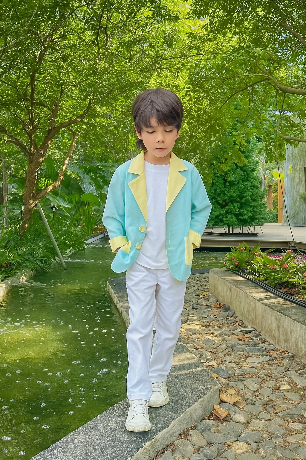 Kids Reversible Pastel Suit – Two Styles in One (Blue & Yellow)