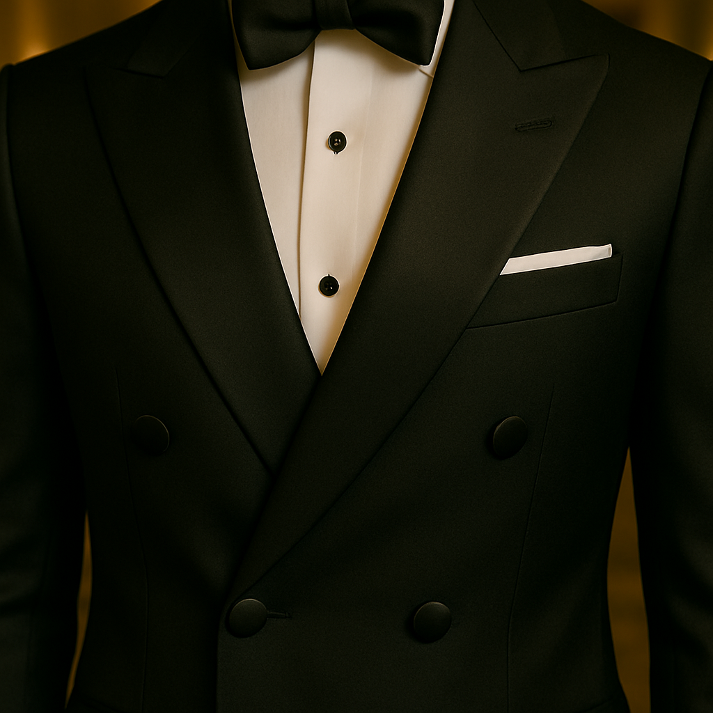 Samuel2in1 Black Double-Breasted Peak Lapel Tuxedo – Made to Order Men’s Luxury Black Tie Suit