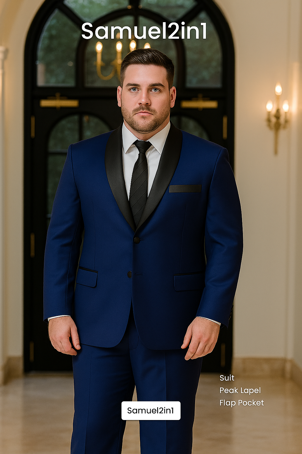 Made-to-Order Plus Size Navy Blue Suit – Peak Lapel, Flap Pocket, Cashmere Blend