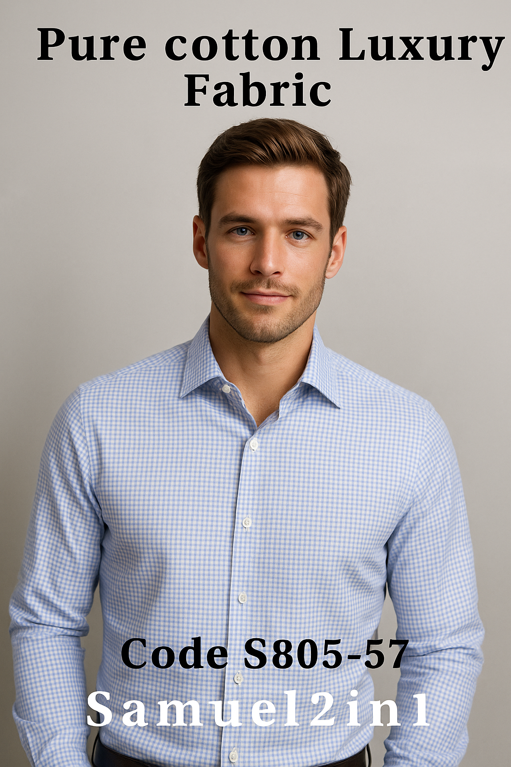 Pure Cotton Luxury Shirting Fabric — Blue Micro Gingham | Code S805-57
