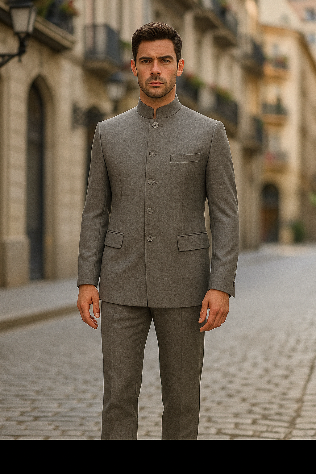 Samuel2in1 Made to Order – Grey Mandarin Collar Suit | Minimalist Modern Style