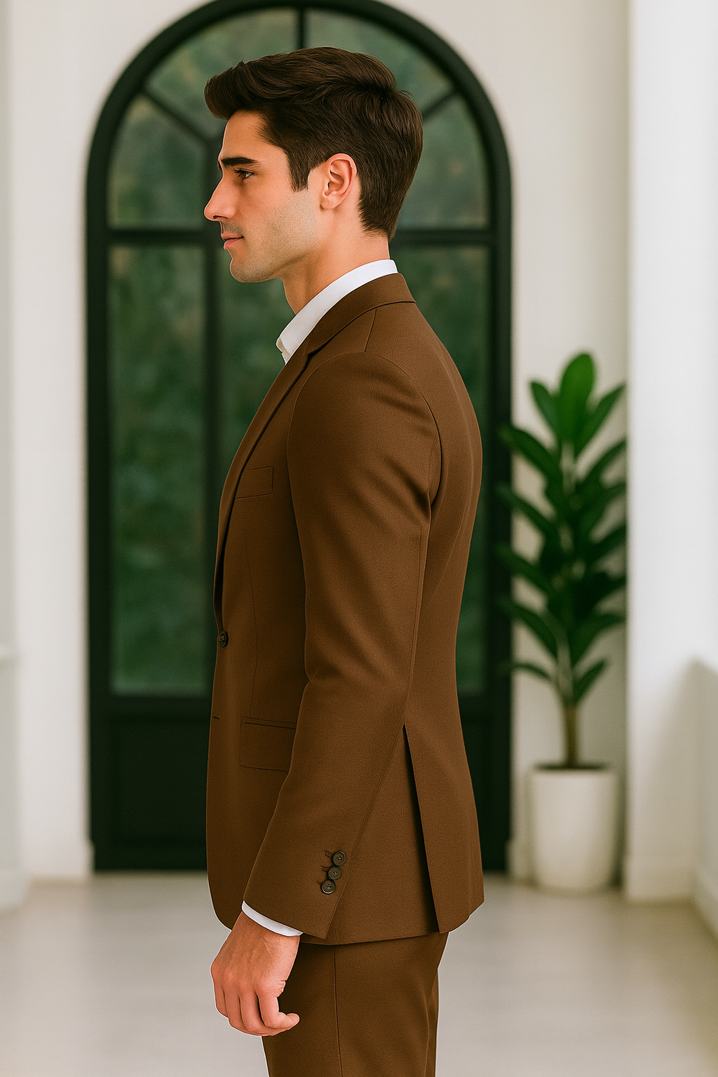 Samuel2in1 Made to Order – Classic Brown 3-Piece Business Suit | Peak Lapel