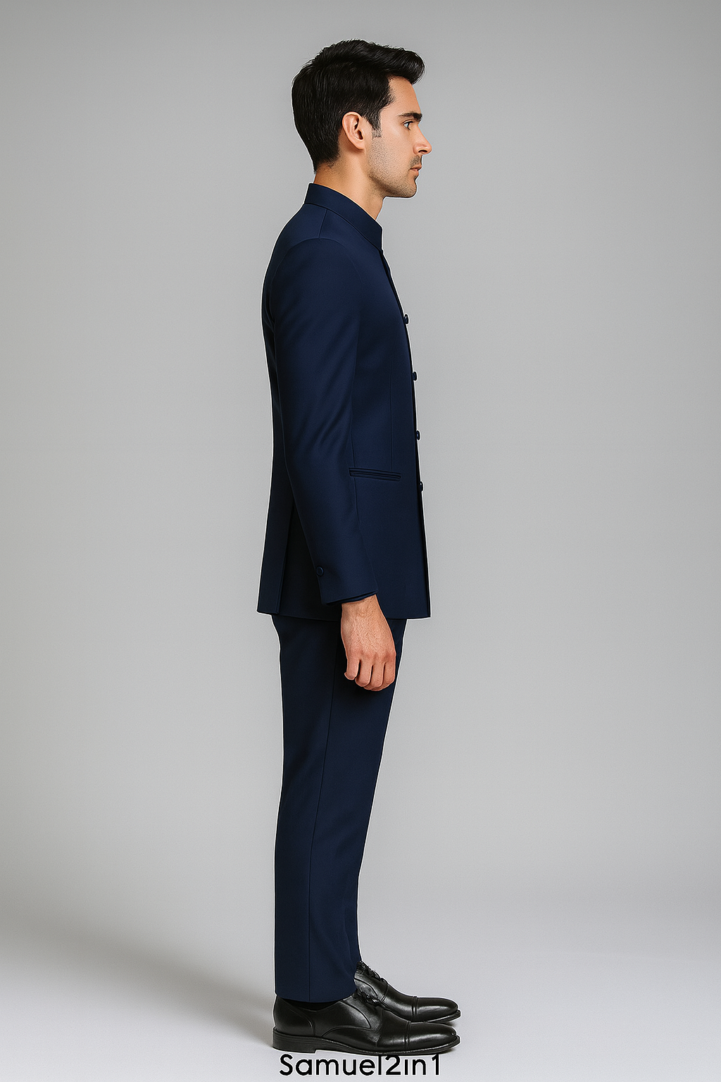 Samuel2in1 Made to Order – Navy Nehru Collar Suit with Black Pocket Detail