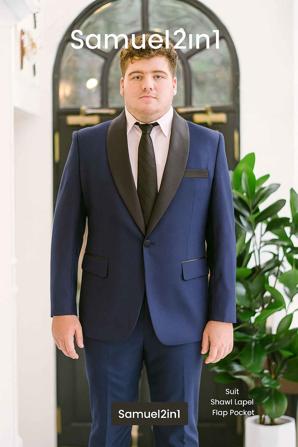 Made-to-Order Plus Size Navy Blue Suit – Peak Lapel, Flap Pocket, Cashmere Blend