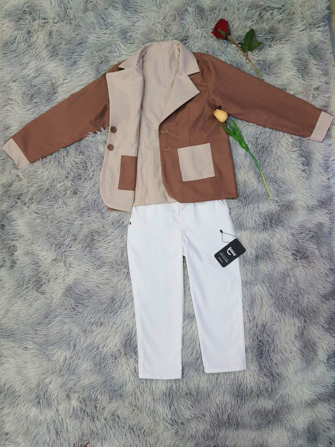 Kids Reversible Suit Set – Two Styles in One (Brown & Beige)