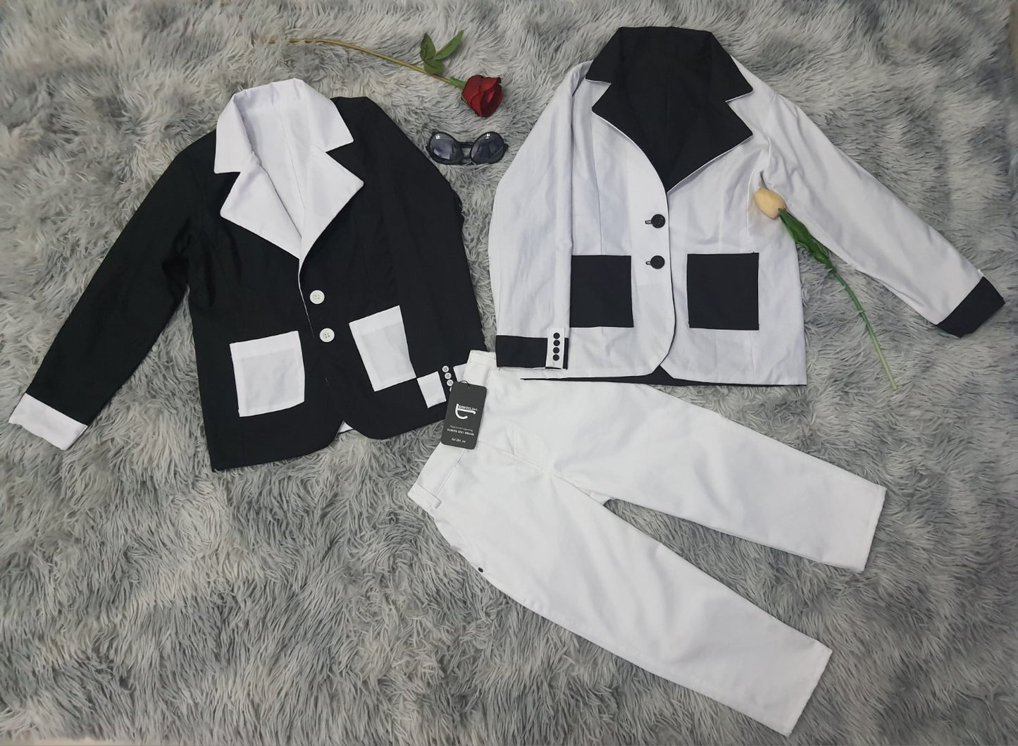 Kids Reversible Suit Set – Two Styles in One (Black & White)