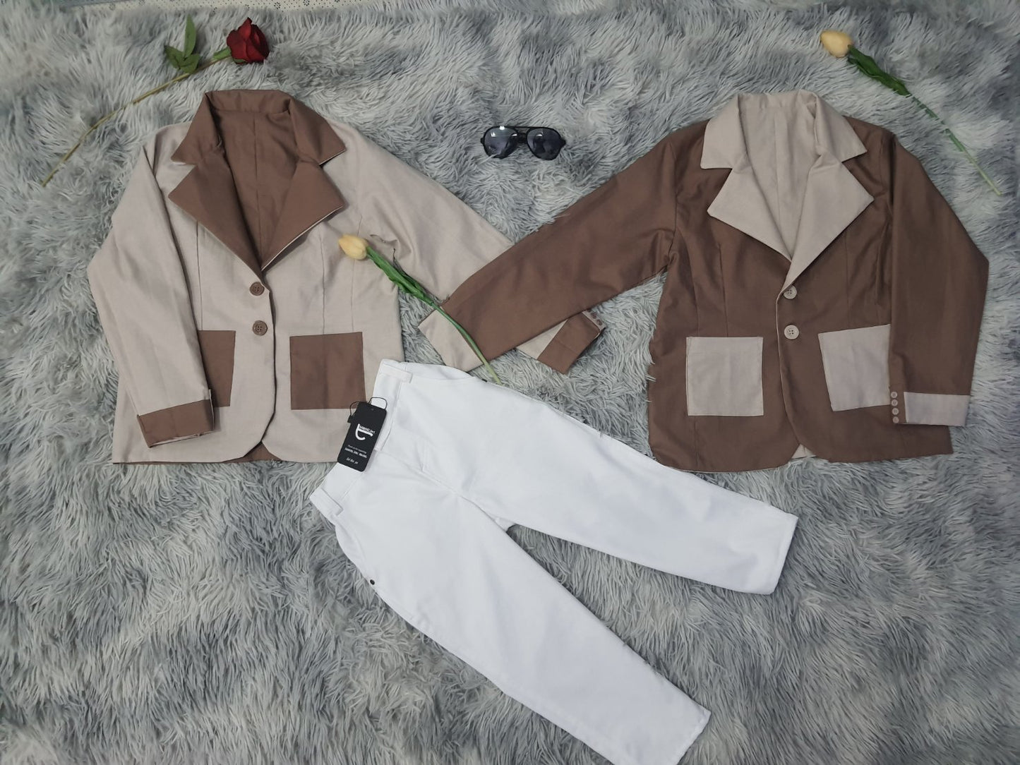 Kids Reversible Suit Set – Two Styles in One (Brown & Beige)