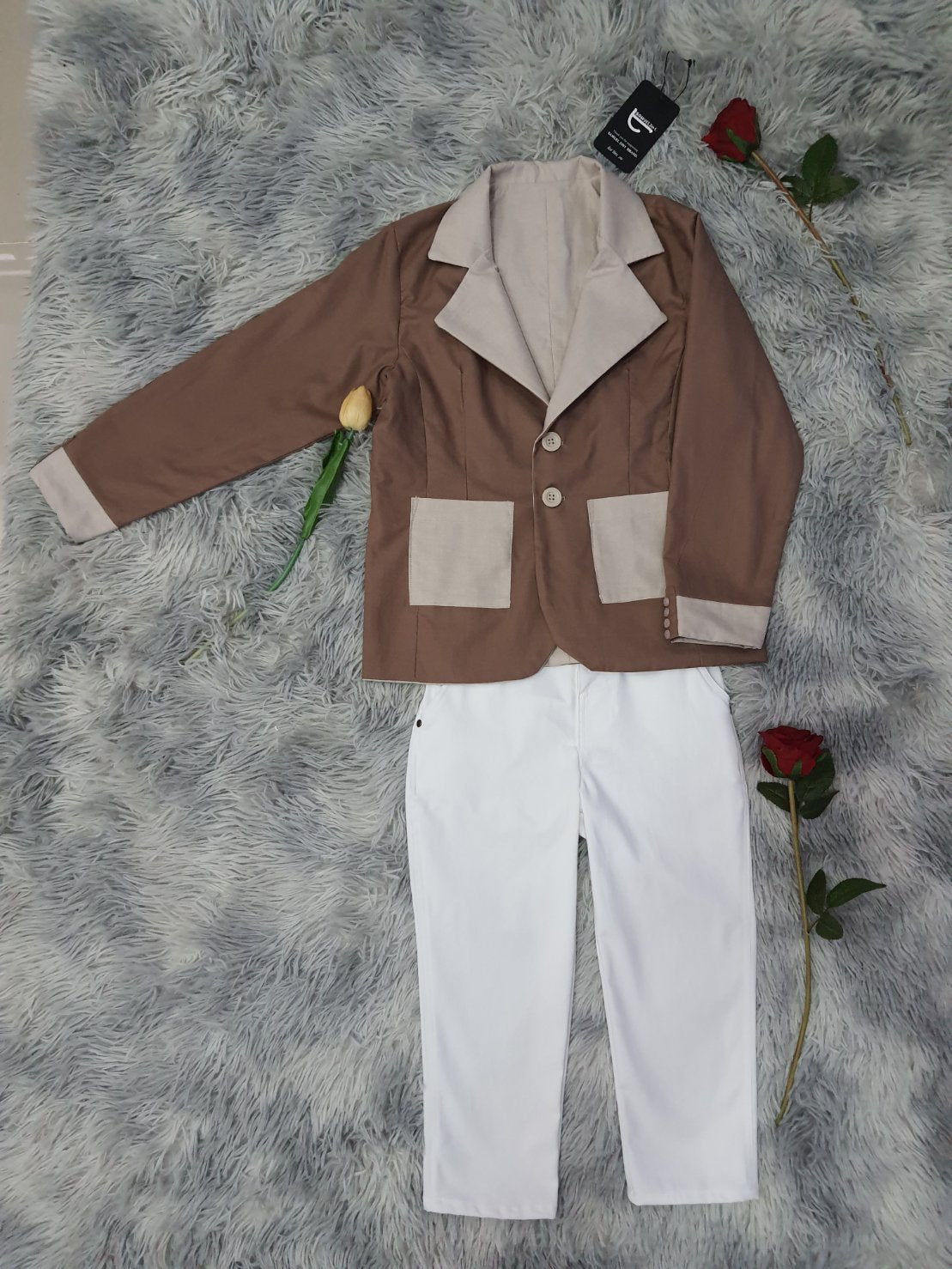 Kids Reversible Suit Set – Two Styles in One (Brown & Beige)