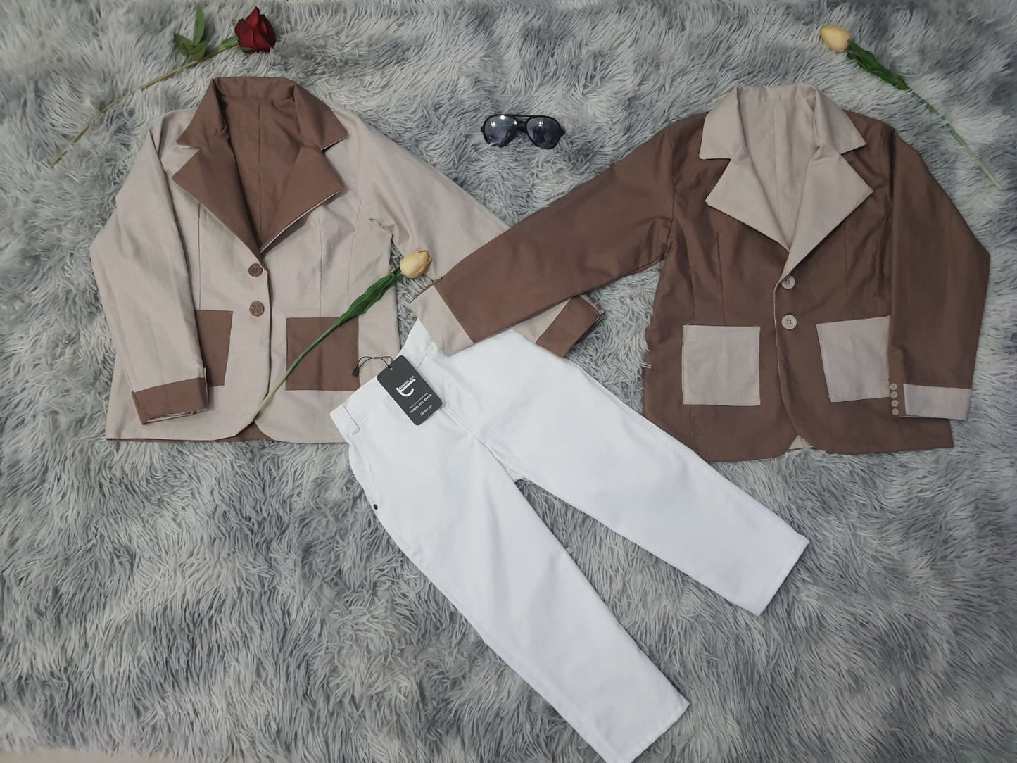 Kids Reversible Suit Set – Two Styles in One (Brown & Beige)