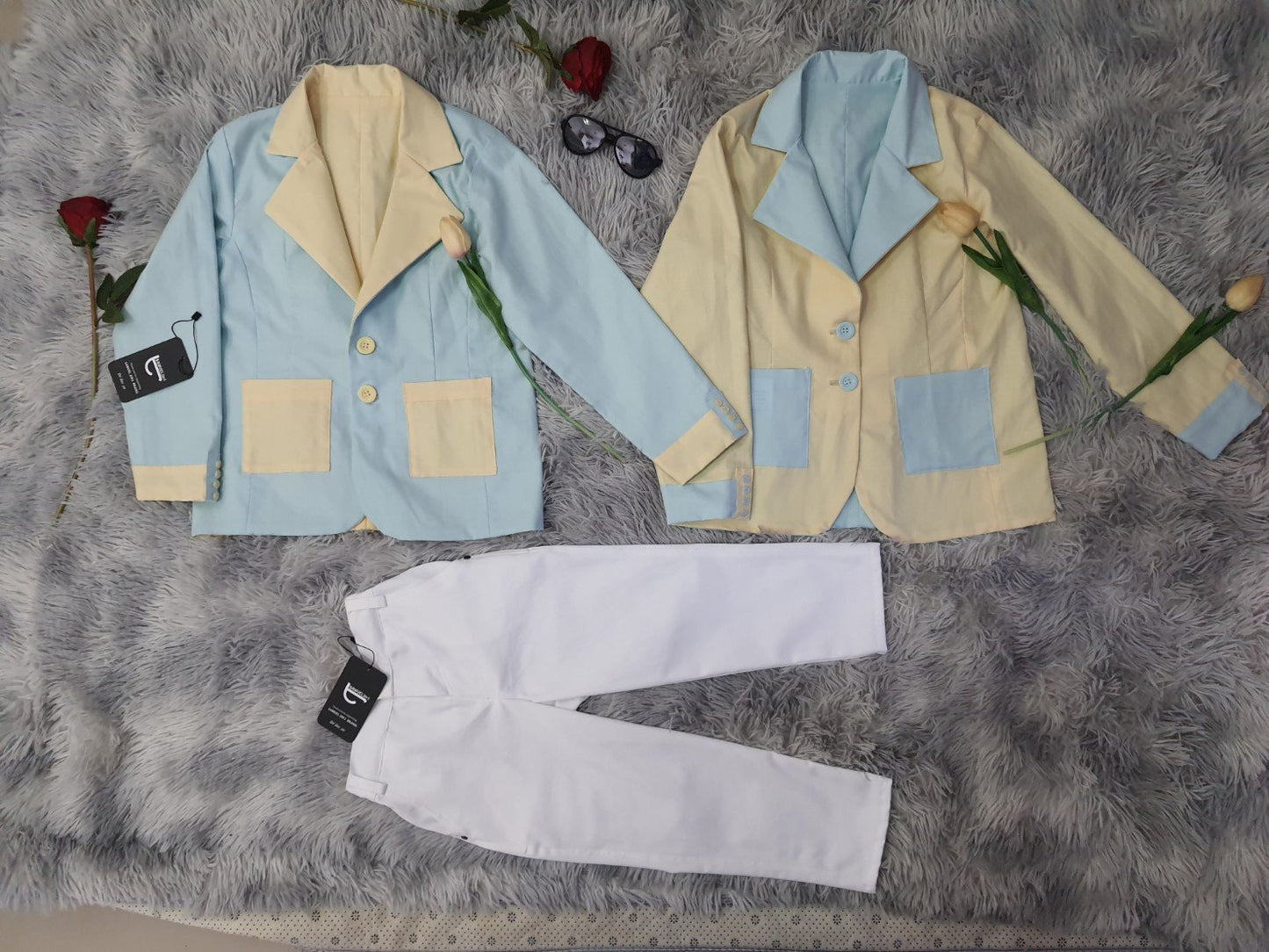 Kids Reversible Pastel Suit – Two Styles in One (Blue & Yellow)